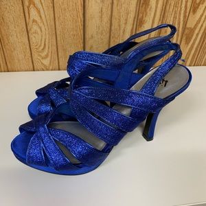 Blue glitter platform heels